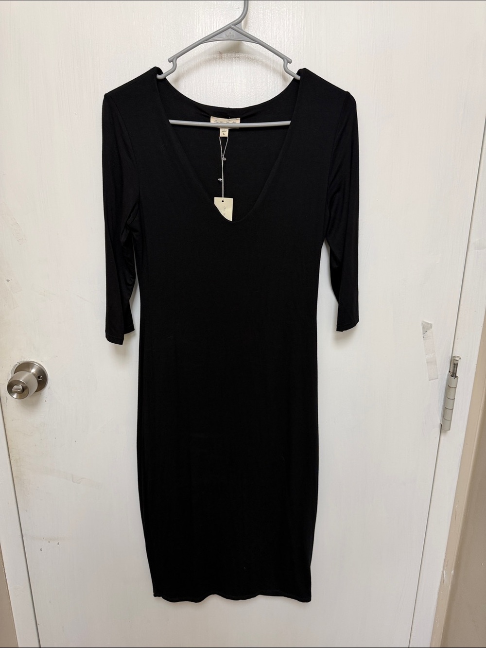 See You Monday Black Midi V-Neck Dress